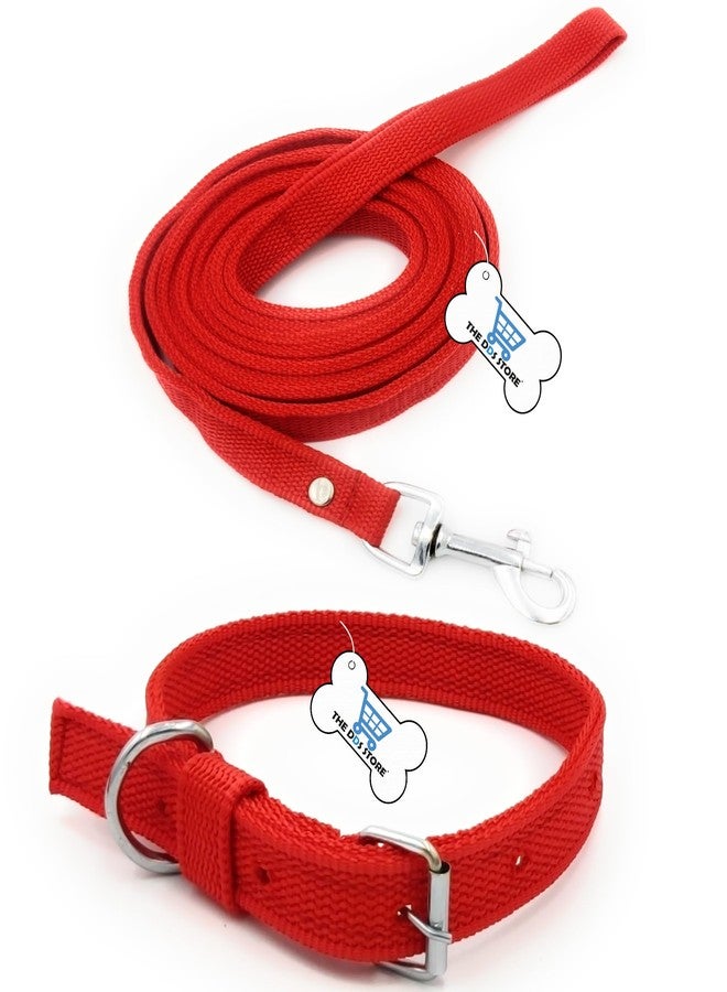 THE DDS STORE Dog Collar Belts and Leash Set Adjustable Collar with Leash for Cat and Dogs Leash with Snap Hook for Walking and Training (Large (Neck Girth = 41-54 cm, Width = 1 inch), Red) - Image 1
